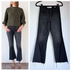 NWOT Nili Lotan High Rise Vianca Flare Raw Hem Jeans in Basalt Wash Faded Black